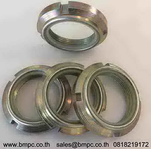 Prevailing torque type slotted round nut with non-metallic insert type GUK 